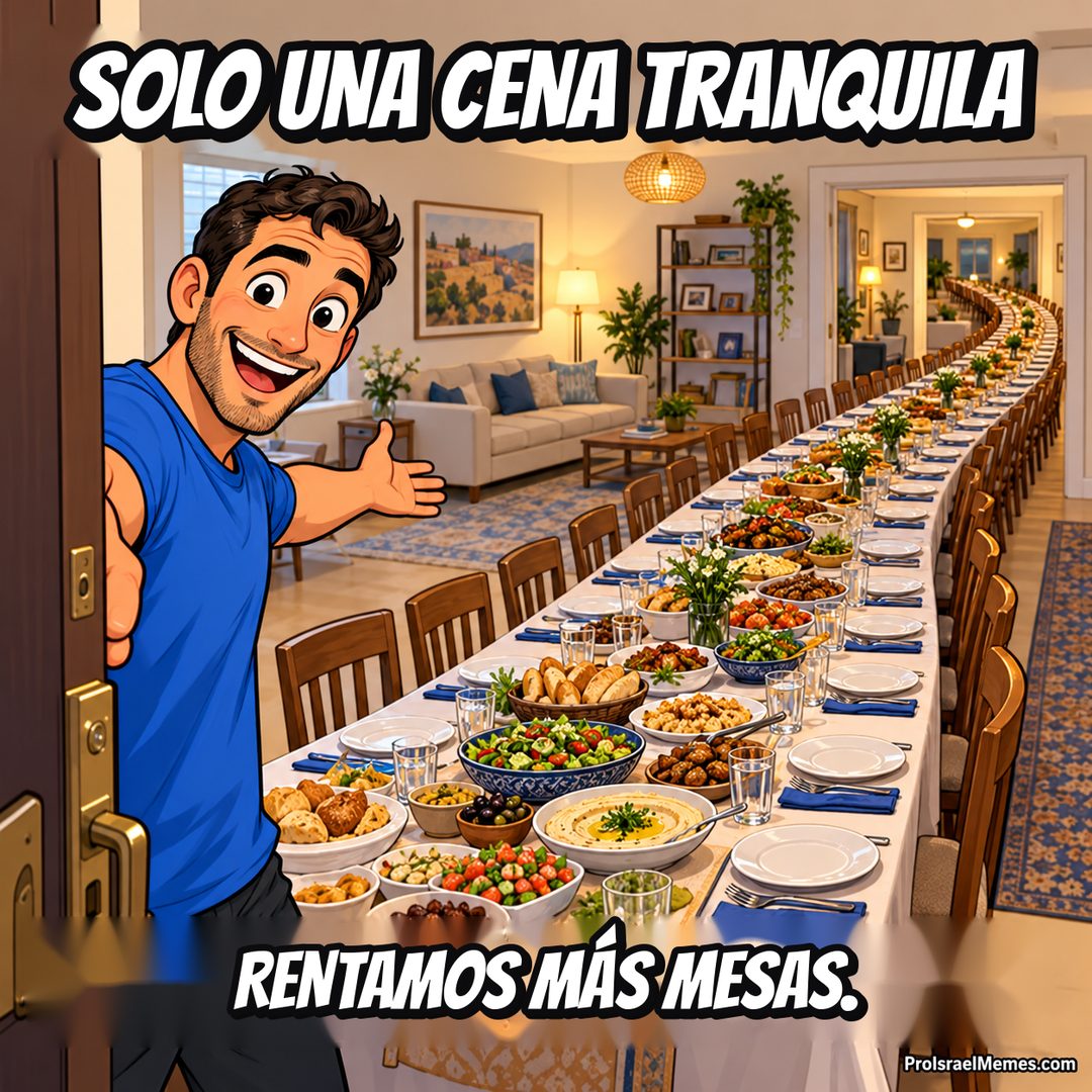 Un anfitrión sonriente abre la puerta junto a una mesa de comedor que recorre varias habitaciones amuebladas.