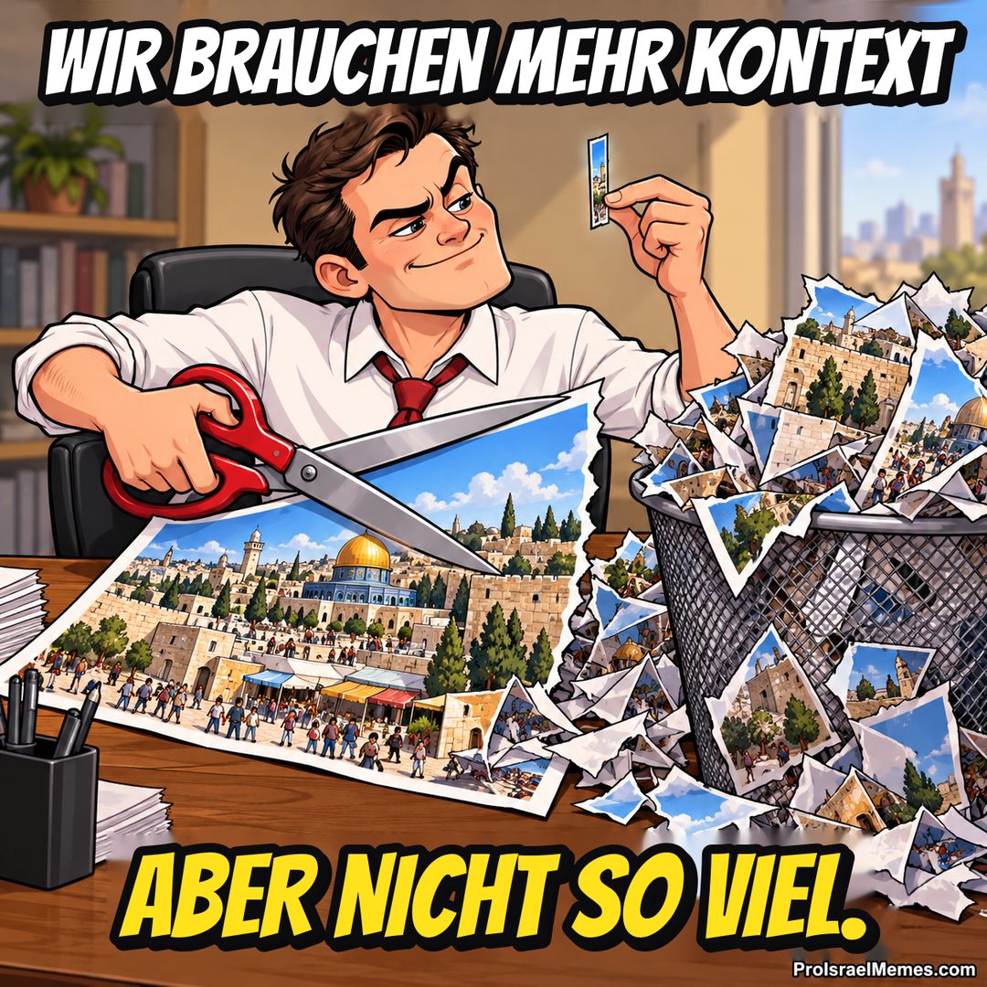 Ein Redakteur hält eine rote Schere und einen schmalen Bildstreifen über einen Schreibtisch und einen Korb voller Schnipsel.